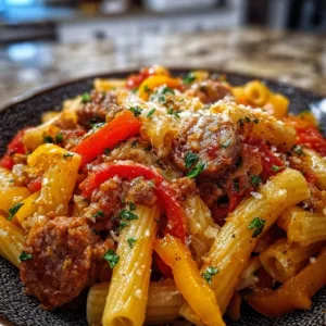 Delicious Sweet Pepper and Sausage Pasta dish served in a bowl