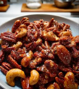 Texan BBQ Candied Nuts 3 Delicious Texan BBQ Candied Nuts served in a bowl.