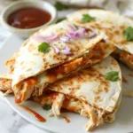 BBQ Chicken Quesadillas topped with melted cheese and fresh herbs