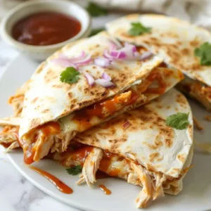 BBQ Chicken Quesadillas 3 BBQ Chicken Quesadillas topped with melted cheese and fresh herbs
