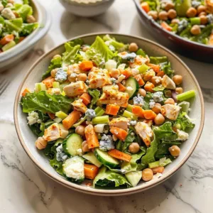 Delicious Buffalo Chicken Chopped Salad with fresh vegetables and spicy chicken