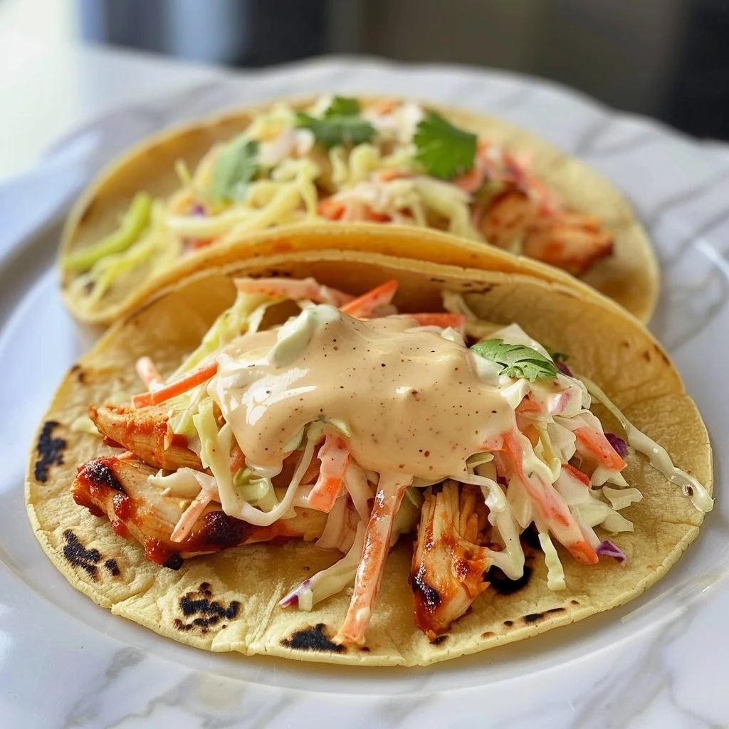 Chicken Tacos with Slaw and Spicy Mayo
