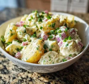 Classic American potato salad with creamy dressing and fresh herbs