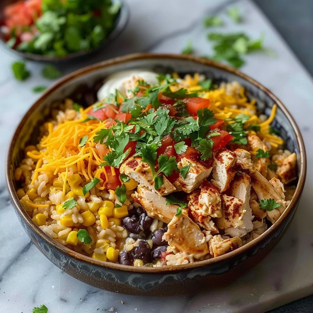 Creamy One Pan Chicken Burrito Bowl
