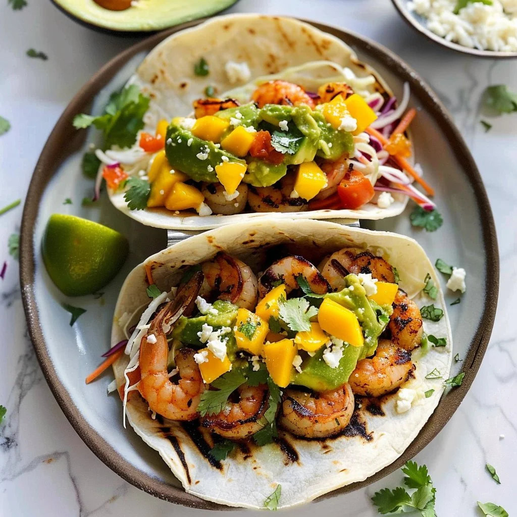 Grilled Shrimp Tacos With Mango Avocado Salsa