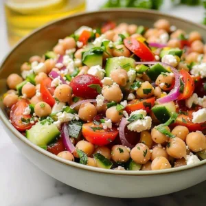 Healthy Mediterranean Garbanzo Bean Salad with fresh vegetables and chickpeas