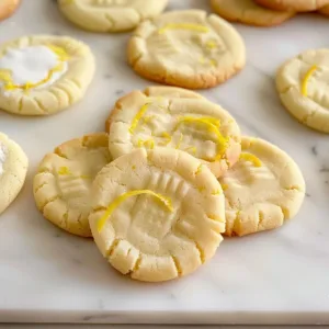 Delicious lemon cookies arranged on a plate with lemon slices.