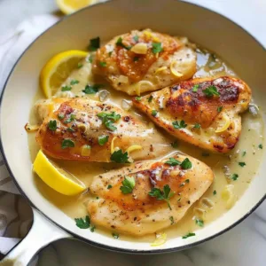 Delicious Lemon Garlic Chicken served on a plate with herbs and lemon slices