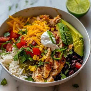 Delicious Mexican Chicken Burrito Bowl with vibrant ingredients and flavors.