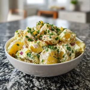 Bowl of Old Fashioned Potato Salad with herbs and seasonings