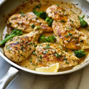 One Skillet Chicken with Lemon Garlic Cream Sauce served in a cast iron pan
