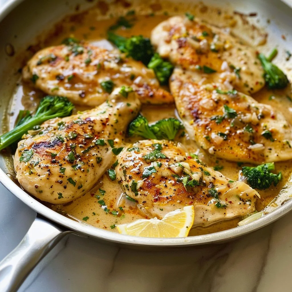 One Skillet Chicken with Lemon Garlic Cream Sauce