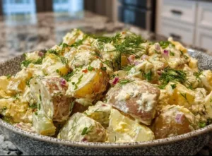 Delicious Paula Deen's potato salad served in a bowl.