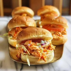 Slow Cooker Buffalo Chicken Sliders 3 Slow Cooker Buffalo Chicken Sliders served on a platter with sauces