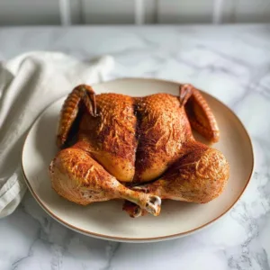 Delicious smoked spatchcock chicken ready to serve on a grill plate