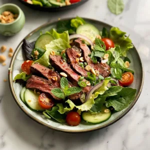 Thai-inspired steak salad with fresh veggies and tender steak on a plate