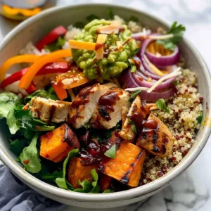BBQ Chicken Bowl 3 Delicious BBQ Chicken Bowl with fresh vegetables and savory sauce