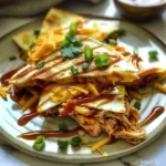 BBQ chicken cheese quesadillas served on a plate with dipping sauce