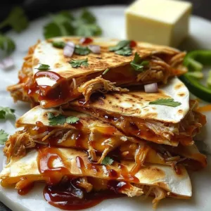 BBQ Chicken Quesadilla 3 Delicious BBQ Chicken Quesadilla with chicken, cheese, and BBQ sauce.
