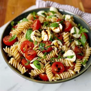 Caprese Pasta Salad 3 Fresh and colorful Caprese Pasta Salad with tomatoes, mozzarella, and basil