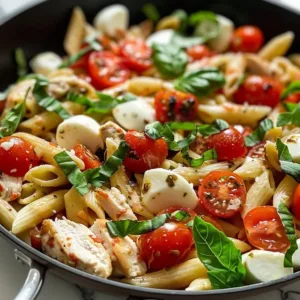 Chicken Caprese Pasta Skillet 3 Delicious Chicken Caprese Pasta Skillet with fresh tomatoes and mozzarella