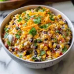 Delicious Cowboy Corn Dip served in a bowl with tortilla chips