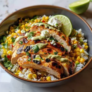 Creamy Street Corn Chicken Rice Bowl 3 Delicious creamy street corn chicken rice bowl served in a vibrant dish