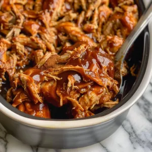Delicious BBQ pulled chicken made in a crock pot for easy preparation