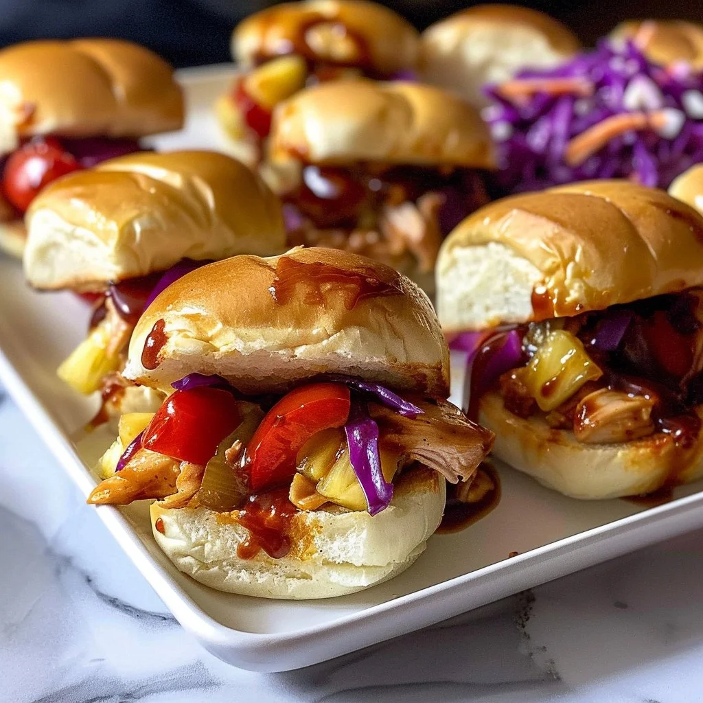 Crockpot Hawaiian BBQ Chicken Sliders