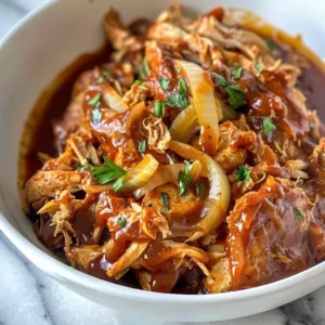 Crockpot Pulled BBQ Chicken 3 Crockpot pulled BBQ chicken served in a sandwich with coleslaw