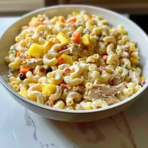 Delicious Filipino Macaroni Salad served in a bowl with vegetables and macaroni