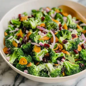 Fresh Broccoli Salad 1 A vibrant fresh broccoli salad with colorful vegetables and a tasty dressing.