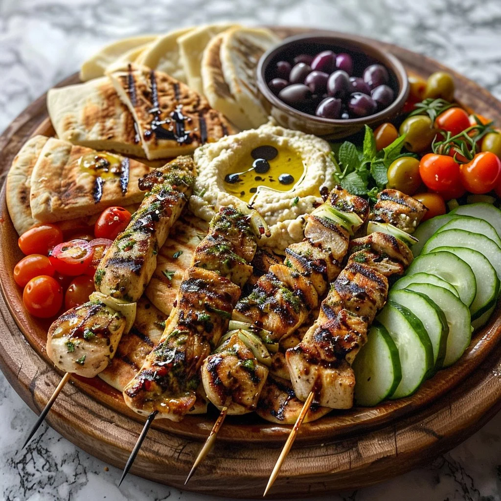 Greek Chicken Mezze Platter with Balsamic Drizzle
