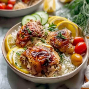 Delicious Slow Cooker Greek Chicken served with fresh herbs and olives