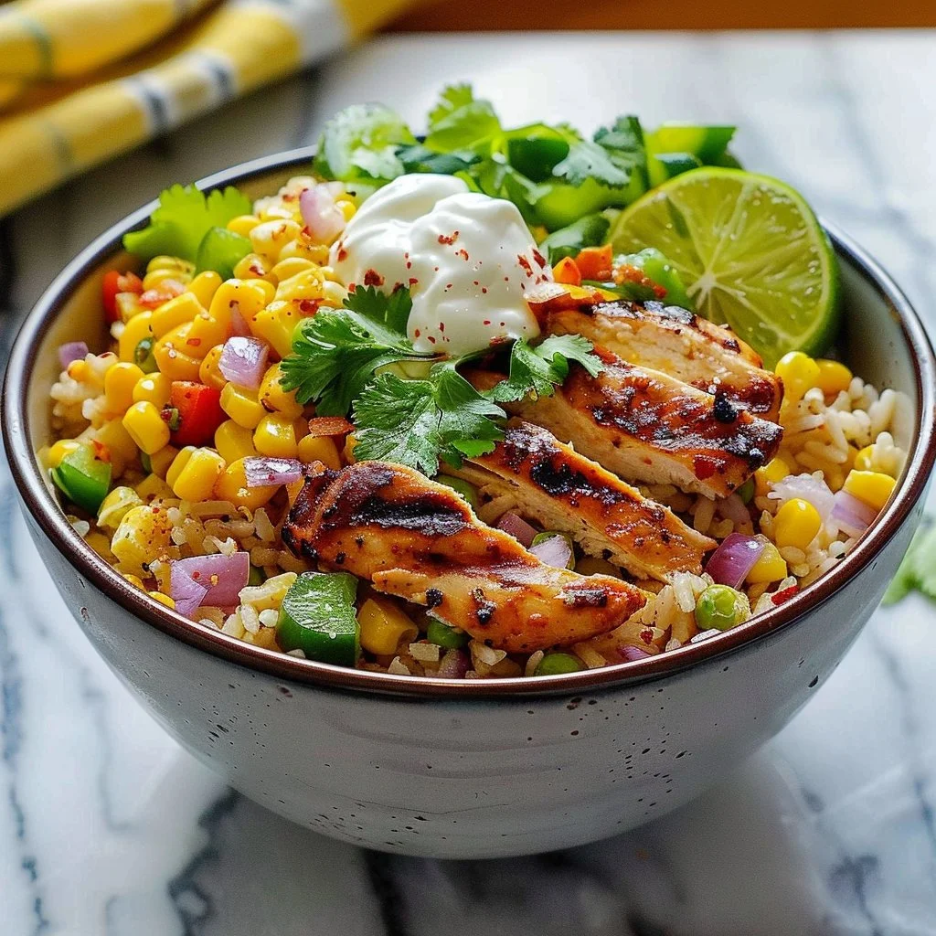Spicy Street Corn Chicken Rice Bowl