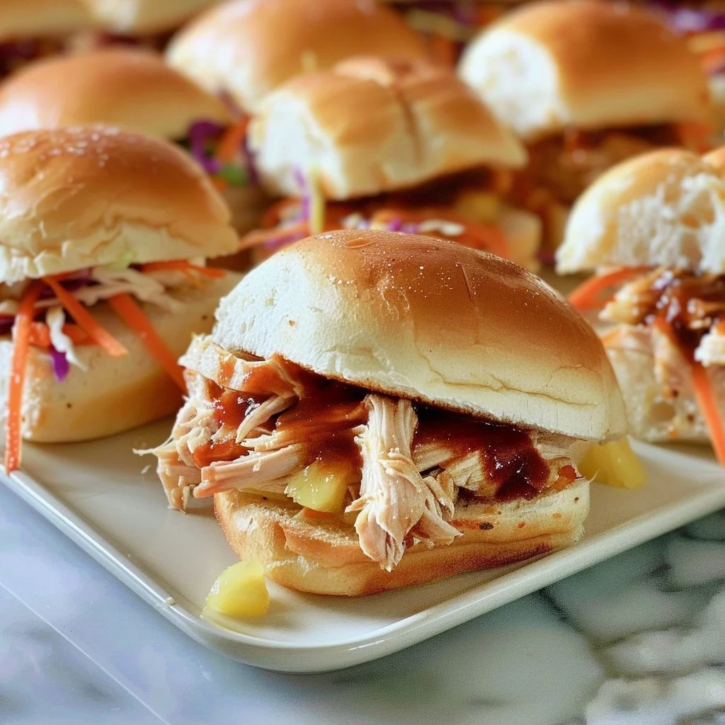 Sweet and Sour Shredded Chicken Sliders on Hawaiian Rolls