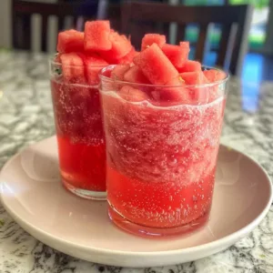 Glass of watermelon fresh water with slices of watermelon nearby
