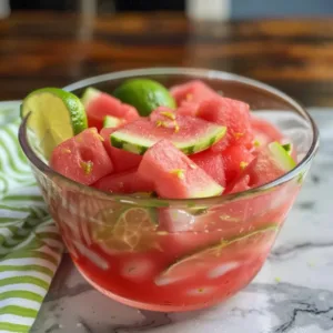 Watermelon Lime Aqua Fresca Recipe 3 A refreshing glass of Watermelon Lime Aqua Fresca served with fresh lime slices.