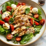 Delicious Caprese Chicken Salad with chicken, tomatoes, mozzarella, and basil