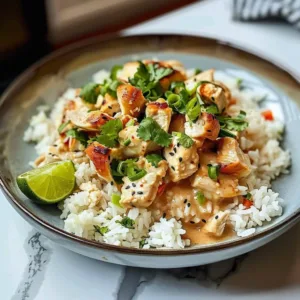 Coconut Chicken Rice Bowl 3 Delicious Coconut Chicken Rice Bowl topped with fresh herbs and coconut flakes