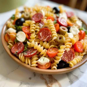 Cold Italian Pasta Salad 3 Cold Italian Pasta Salad with fresh vegetables and dressing