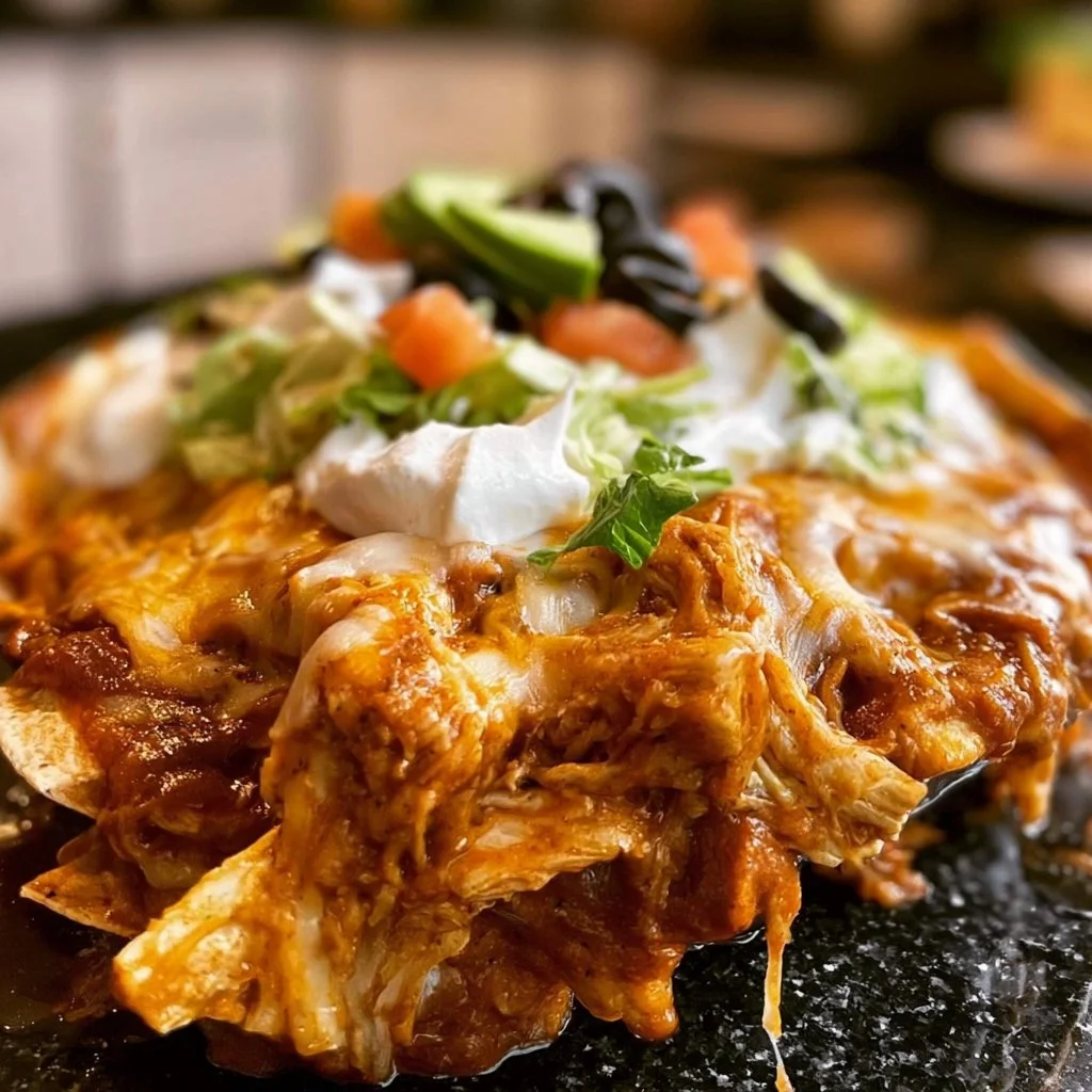 Best 10 Cozy Slow Cooker Chicken Recipes For Effortless Meals 5 Delicious crockpot chicken enchiladas served on a plate garnished with cilantro