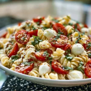 Creamy Caprese Pasta Salad 2 Creamy Caprese Pasta Salad with fresh tomatoes, basil, and mozzarella