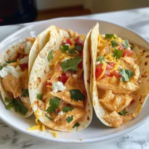 Creamy Crockpot Chicken Tacos 3 Creamy Crockpot Chicken Tacos in a bowl topped with fresh cilantro