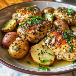 Crock Pot Parmesan Garlic Chicken and Potatoes 3 Crock Pot Parmesan Garlic Chicken served with potatoes in a rustic setting