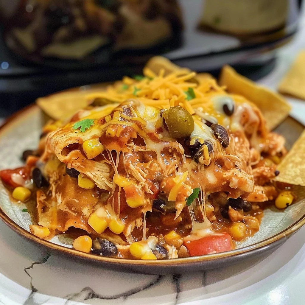 Crockpot Chicken Enchiladas Casserole