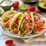 Delicious Crockpot Chicken Tacos served with fresh toppings