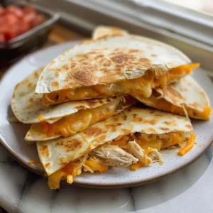 Easy Chicken Quesadilla 3 Easy chicken quesadilla with melted cheese and grilled chicken