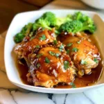 Crock Pot Honey Garlic Chicken served on a plate with rice and vegetables