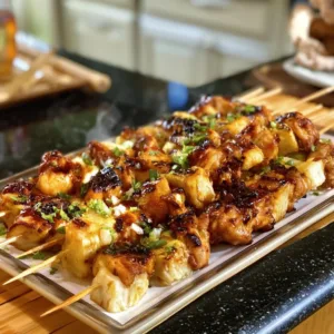 Easy Hawaiian Chicken Kabobs 2 Grilled Hawaiian chicken kabobs with colorful vegetables on skewers